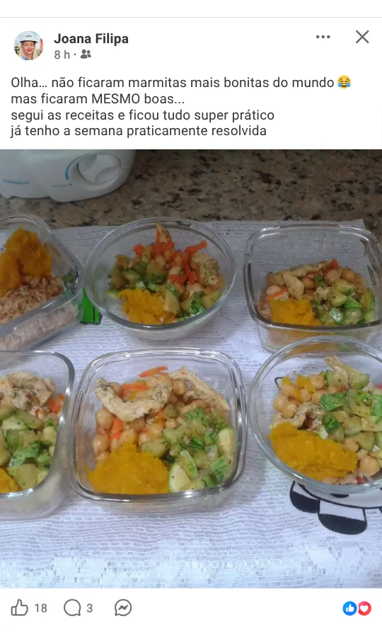 Depoimento de Joana Filipa - cliente satisfeita com praticidade das marmitas